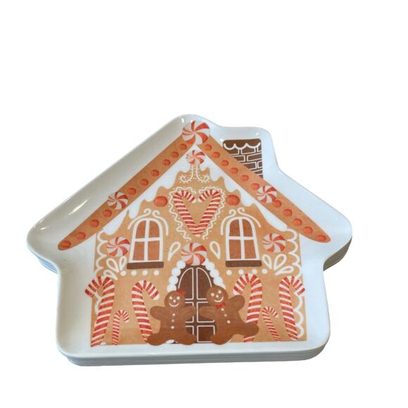 Cupcakes & Cashmere GINGERBREAD HOUSE Melamine Snack Plates Set of 4 New - Picture 9 of 10